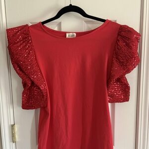 BiBi Red Sequin Ruffle Sleeve Blouse